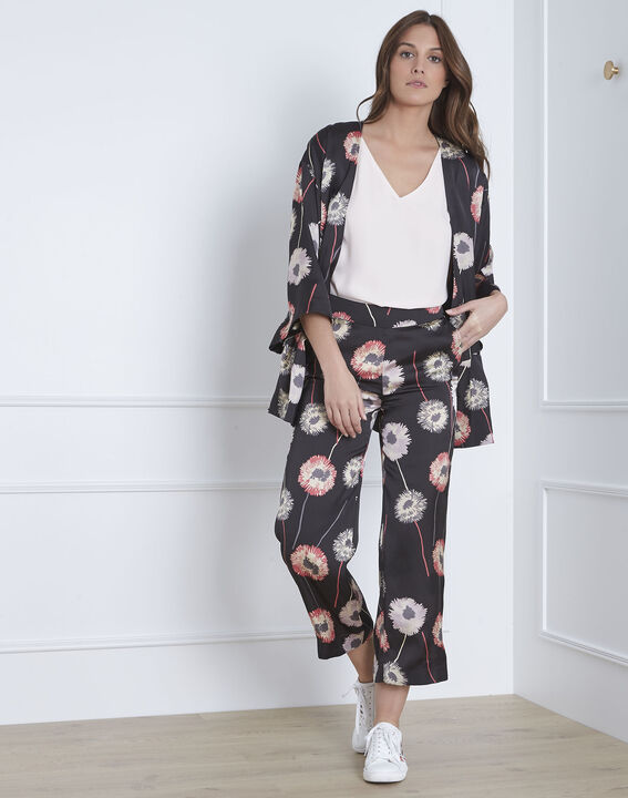 Gama satin effect floral print black trousers | 1-2-3 Gama satin effect floral print black trousers PhotoZ | 1-2-3
