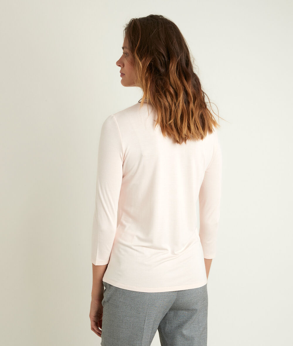 Genna v-neck dual-fabric blouse nude.