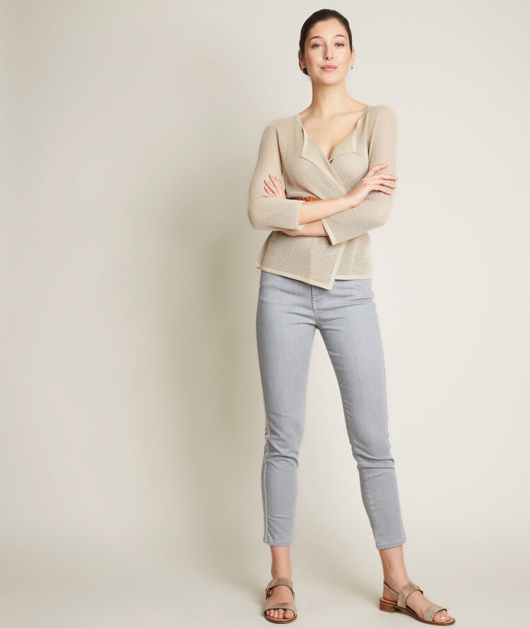 Aurore grey jeans with jewelled band light camel.