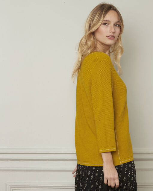 Avocado yellow pullover with buttons and lurex details aniseed.