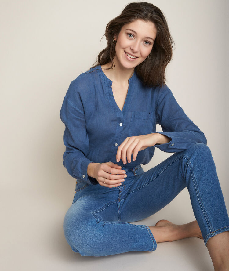 Emeline indigo linen shirt light duck egg blue.