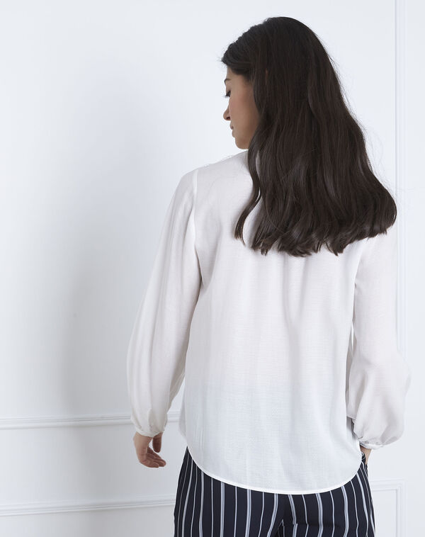 Viviana ecru lace blouse with striped detail ecru.