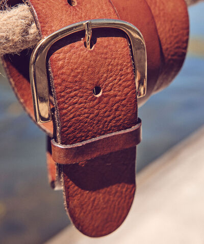Estelle wide terracotta leather belt with chunky buckle  PhotoZ | 1-2-3