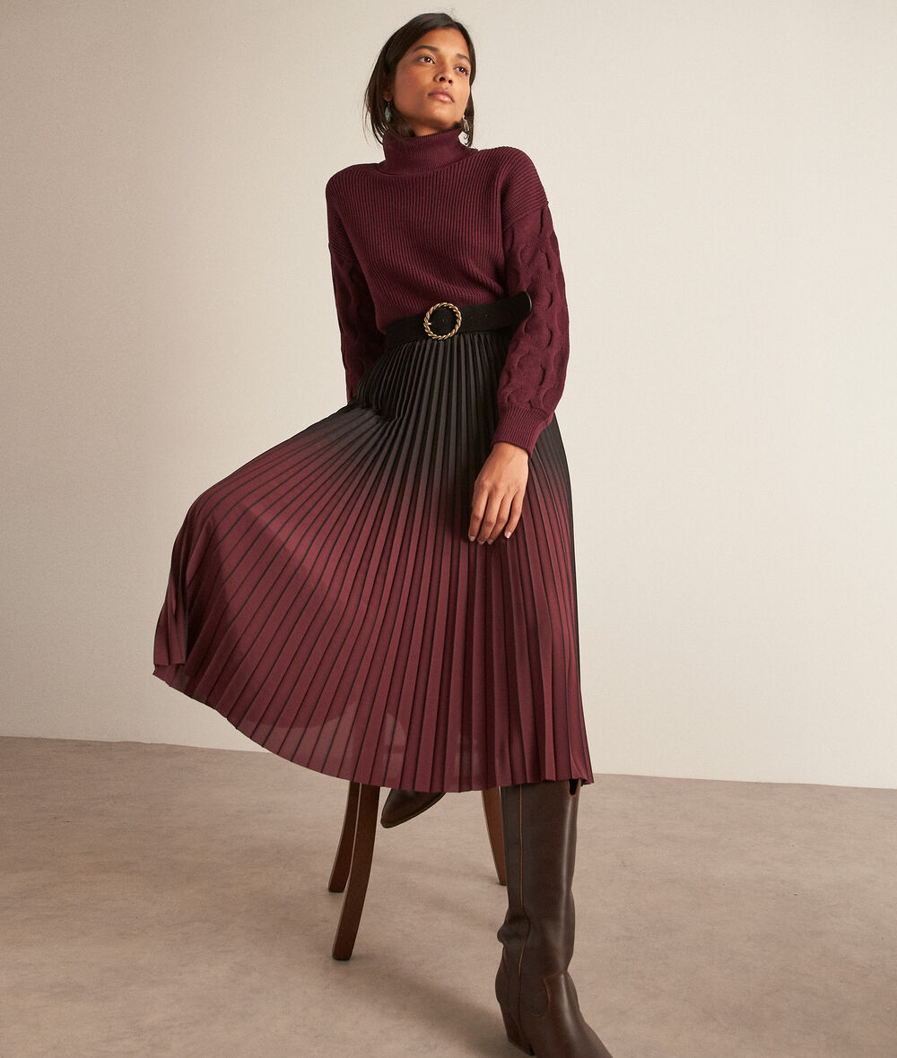FATEL burgundy tie-dye pleated midi skirt PhotoZ | 1-2-3