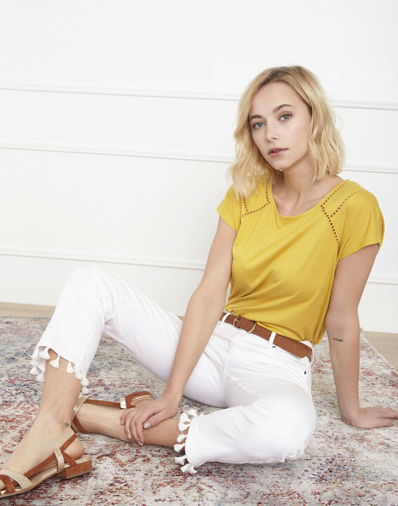 Provence yellow T-shirt with ladder lace trim | 1-2-3 Provence yellow T-shirt with ladder lace trim PhotoZ | 1-2-3