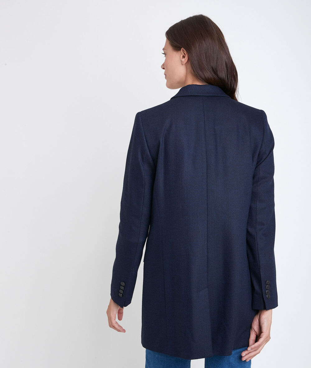 Tamara long herringbone jacket marine.