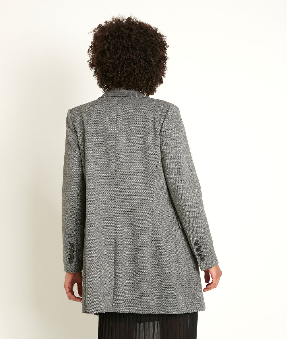 Tracy long herringbone jacket gris perle.
