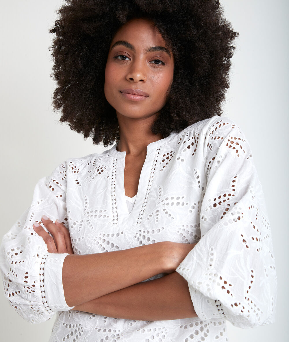 Tebene ecru embroidered organic cotton blouse ecru.