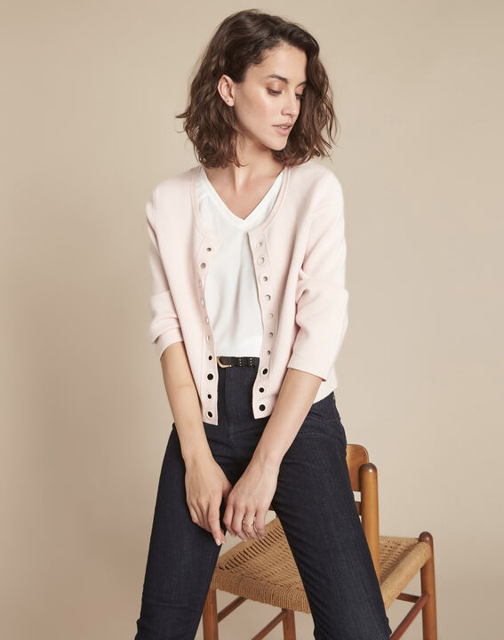 Abricotier powder pink cropped cardigan with eyelet details | 1-2-3 Abricotier powder pink cropped cardigan with eyelet details PhotoZ | 1-2-3