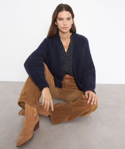 Tamara navy mohair cardigan with cable knit sleeves PhotoZ | 1-2-3