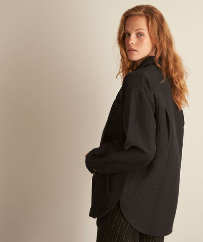 Rita black embossed-cotton overshirt PhotoZ | 1-2-3