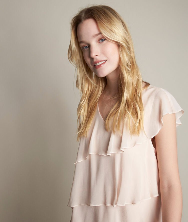 Oly nude silk dress with ruffles nude.