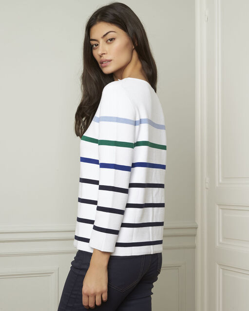 Nacadamia white viscose blend pullover with coloured stripes white.
