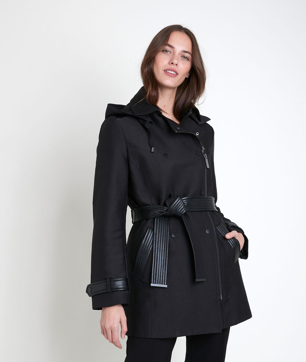 Sakura trench coat with faux leather panel | 1-2-3 Sakura trench coat with faux leather panel PhotoZ | 1-2-3