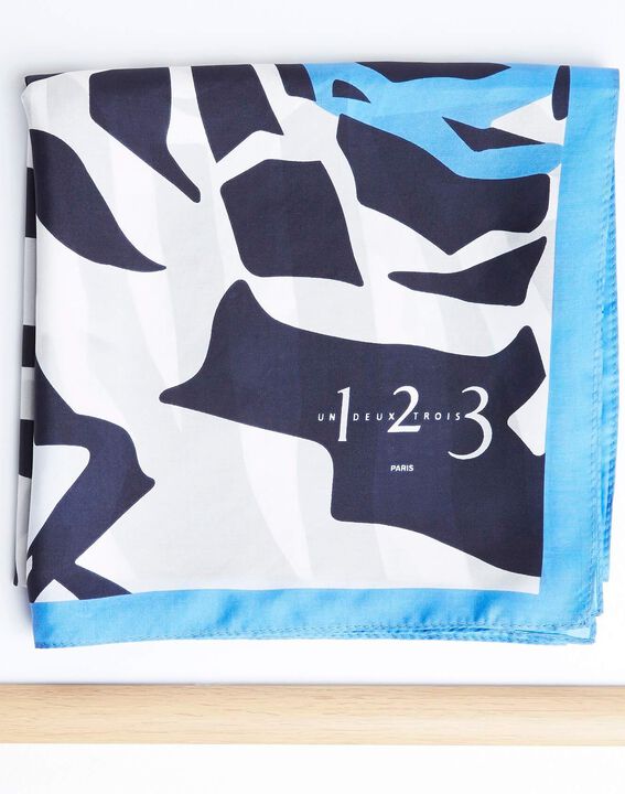 Angel blue graphic floral printed square scarf in silk | 1-2-3 Angel blue graphic floral printed square scarf in silk PhotoZ | 1-2-3