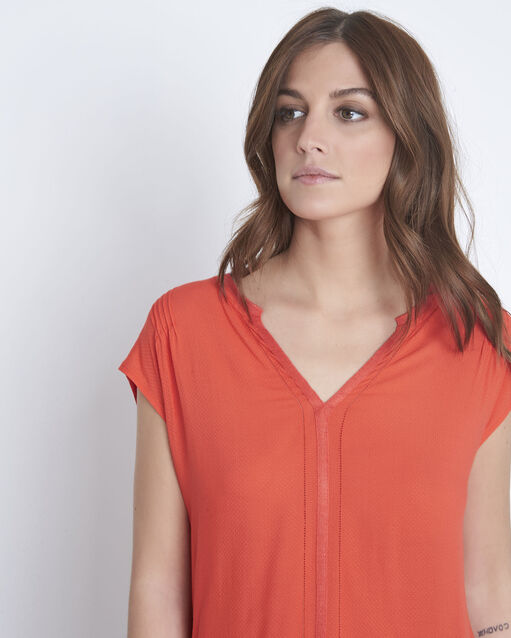 Vanissa red dual-fabric blouse geranium.