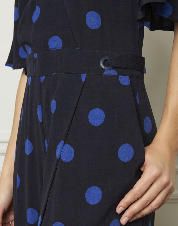 Lamberta navy polka dot print flared jumpsuit navy.