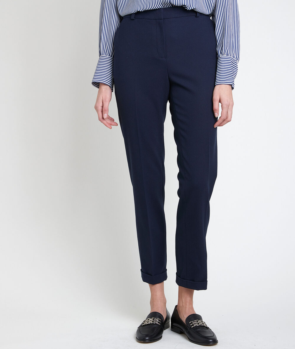 Felix navy piqu&eacute; cigarette-cut trousers marine.