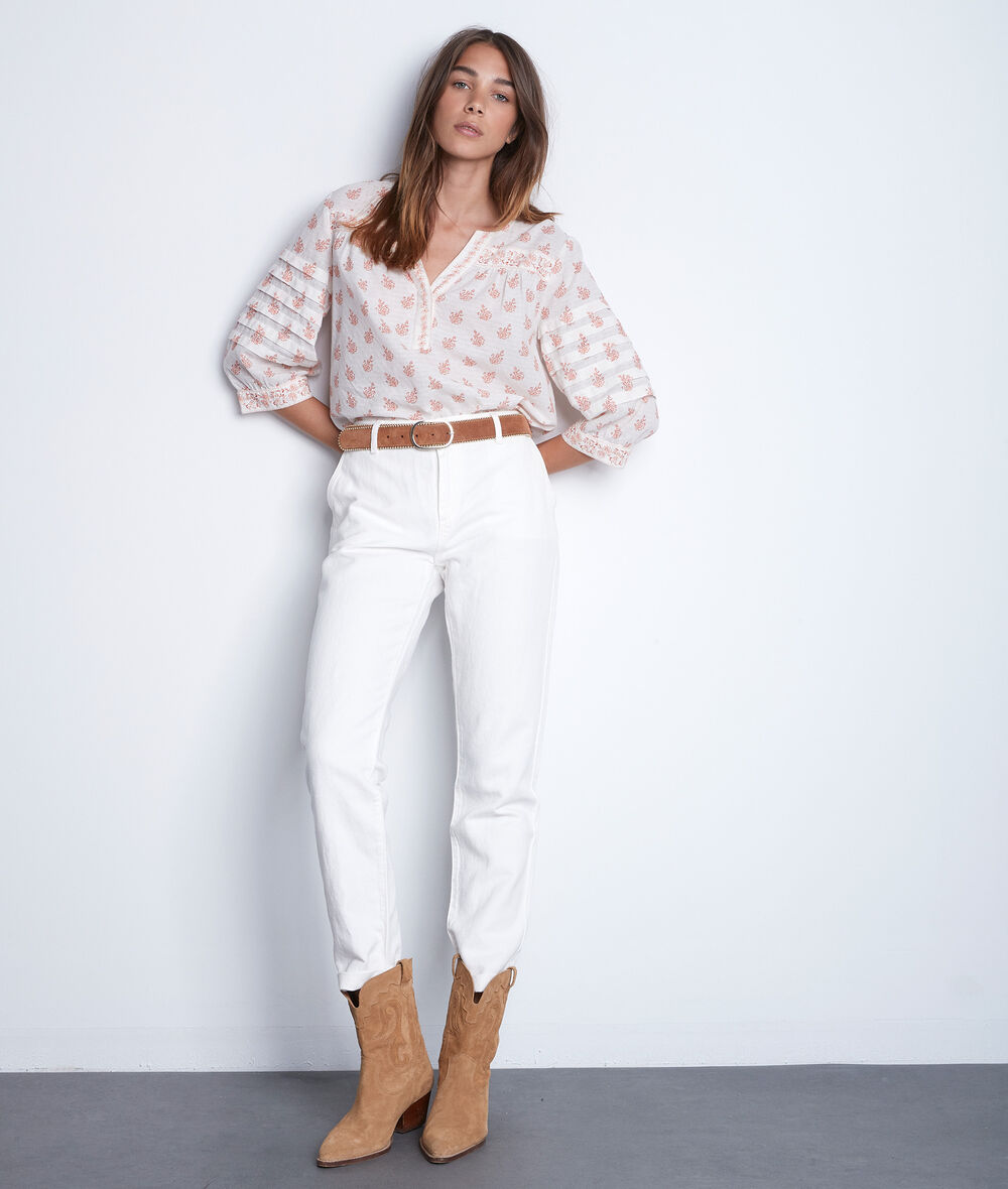 Farel ecru straight cotton and linen trousers PhotoZ | 1-2-3