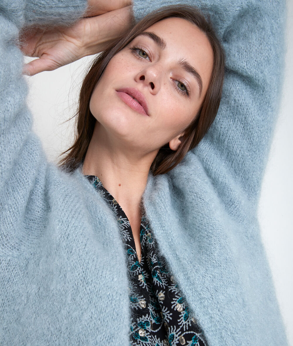 Rozelle celadon mohair blend cardigan menthe.