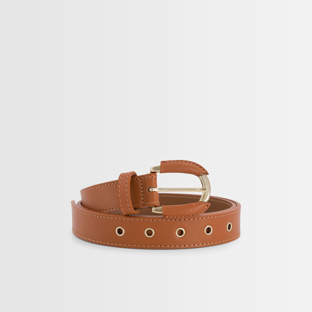 Eleonore cigar brown leather belt bronze.