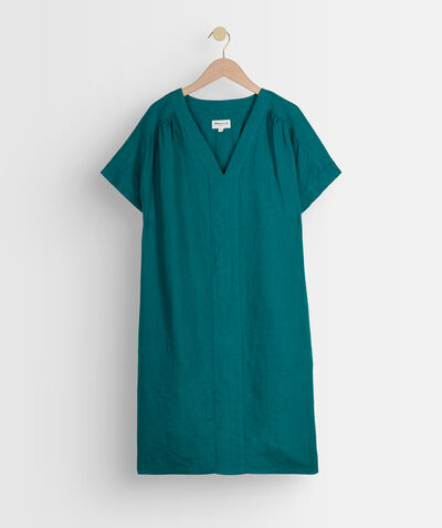 Nadine short green eco-friendly linen dress PhotoZ | 1-2-3