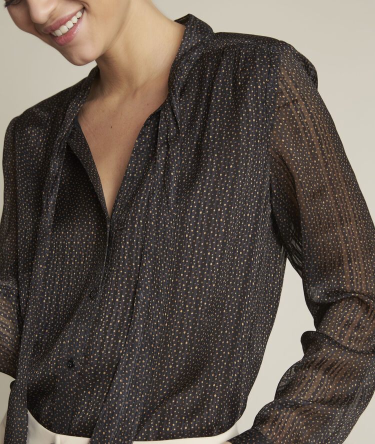 Emie printed blouse with pussy bow collar black.