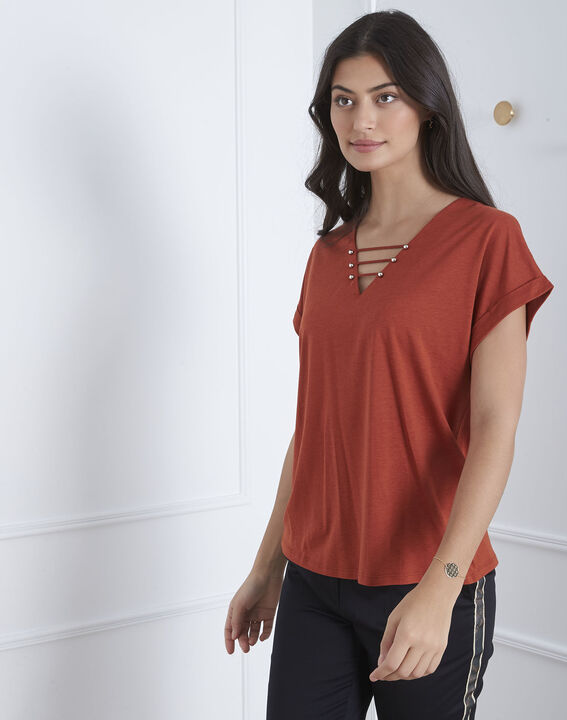Papeete brown T-shirt with lacing | 1-2-3 Papeete brown T-shirt with lacing PhotoZ | 1-2-3