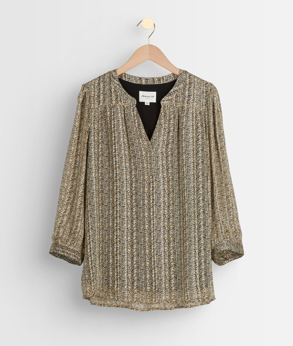 Elsa camel-coloured printed lurex blouse camel.