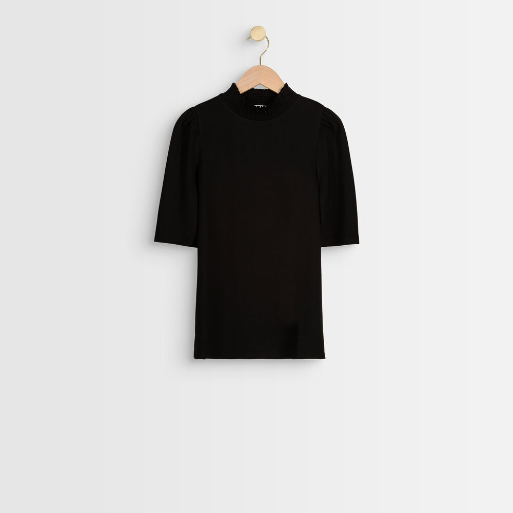 Dolce black smocked collar top noir.