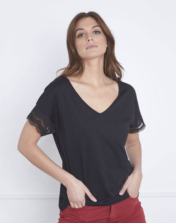 Portofino black V-neck lace top | 1-2-3 Portofino black V-neck lace top PhotoZ | 1-2-3