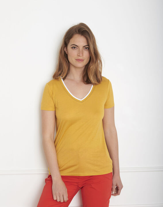 Passo yellow ribbed T-shirt | 1-2-3 Passo yellow ribbed T-shirt PhotoZ | 1-2-3