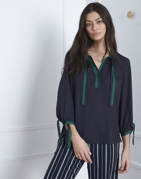 Vicky navy blouse with contrasting details | 1-2-3 Vicky navy blouse with contrasting details PhotoZ | 1-2-3