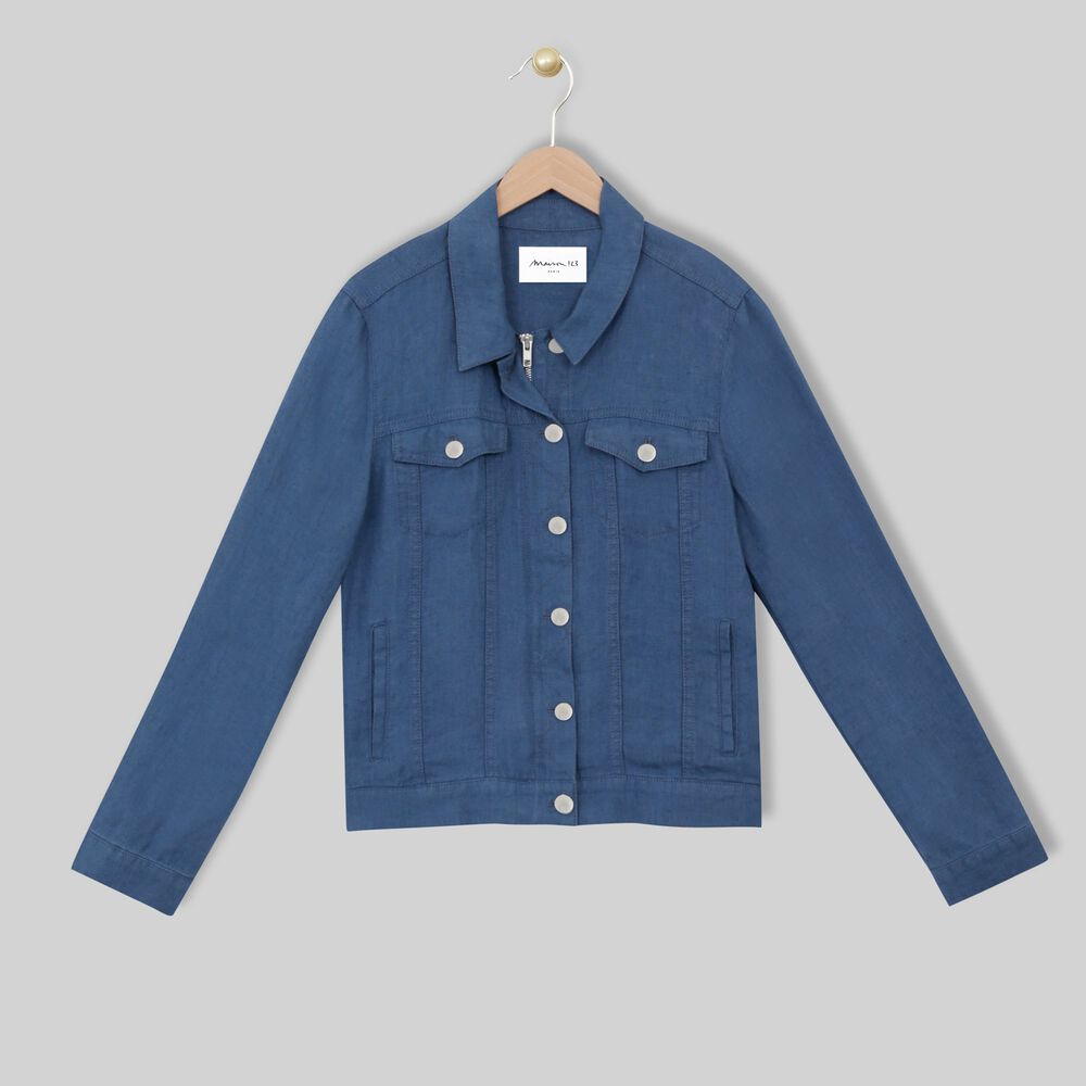 Clem indigo linen jacket light duck egg blue.