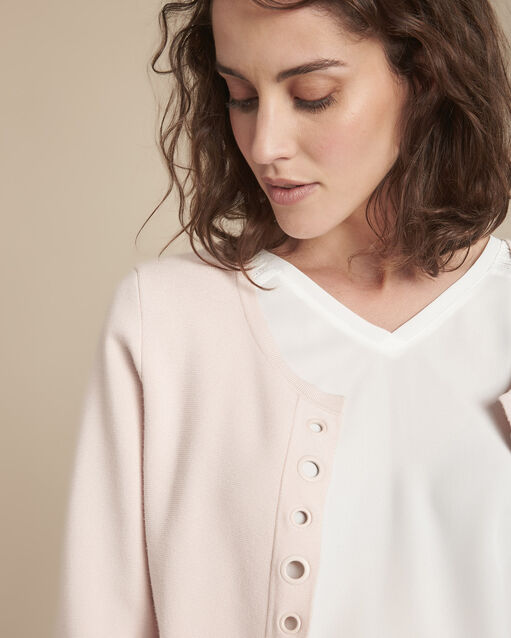 Abricotier powder pink cropped cardigan with eyelet details powder.