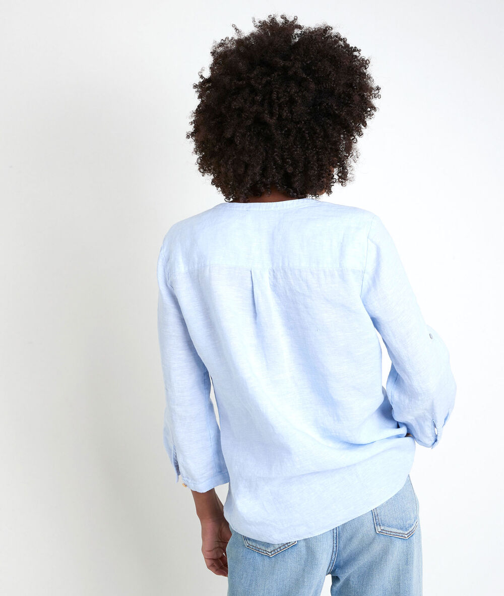 Roma azure linen blouse sky blue.