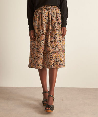 Dhelia ochre printed cotton midi skirt PhotoZ | 1-2-3