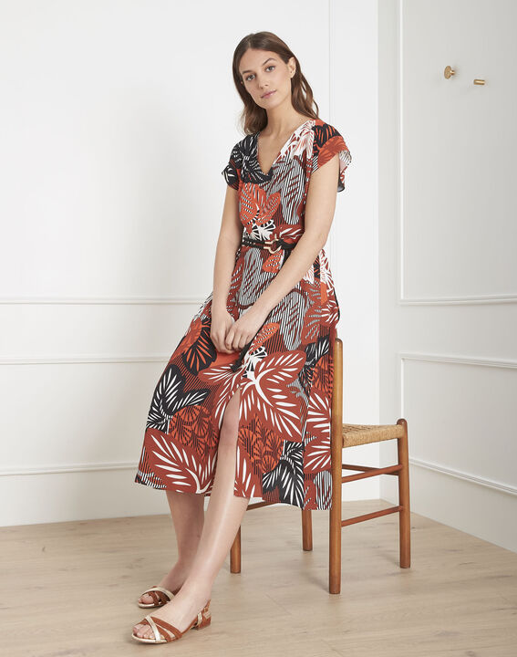 Ludmilla mahogany print belted dress | 1-2-3 Ludmilla mahogany print belted dress PhotoZ | 1-2-3