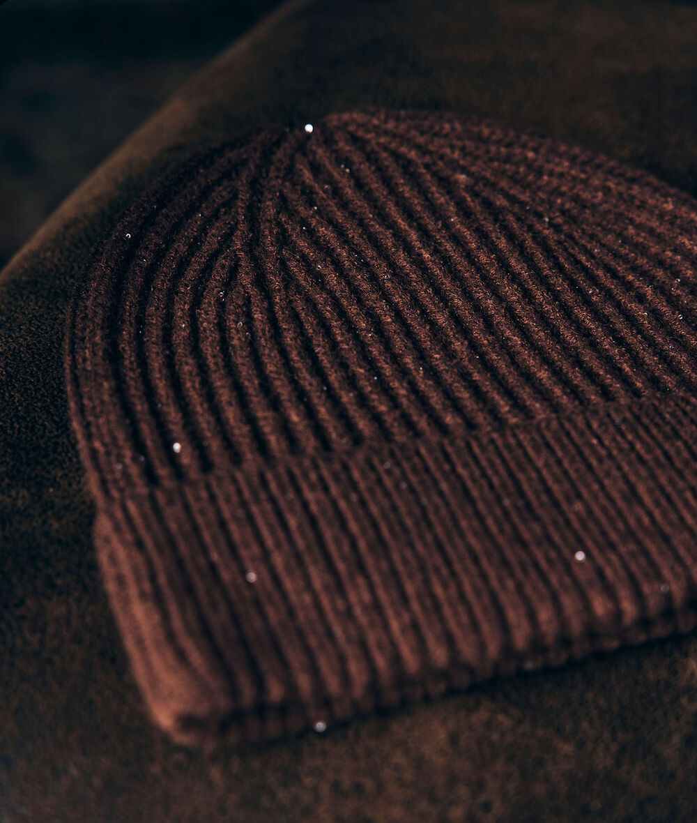 Zen brown knitted and sequinned beanie PhotoZ | 1-2-3