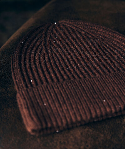 Zen brown knitted and sequinned beanie PhotoZ | 1-2-3
