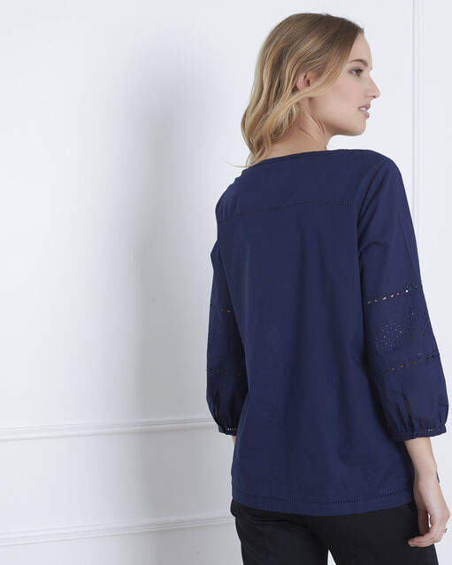 Verveine navy blouse with broderie anglaise ink.