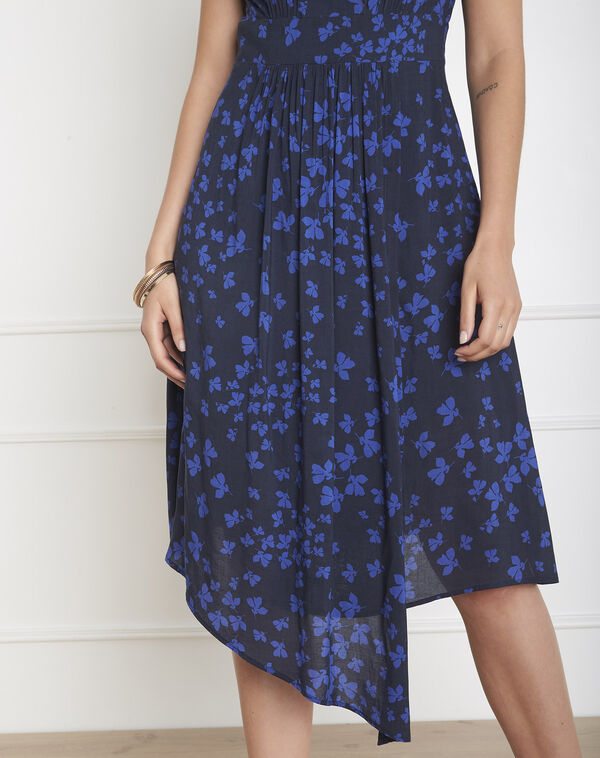 Lohan navy dress with asymmetric flower print navy.