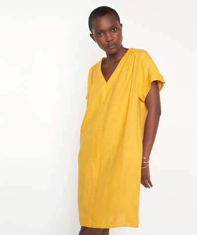 Nadine yellow short certified linen dress PhotoZ | 1-2-3