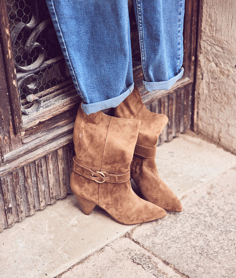 Nemia Camel Suede Boots With Bevelled Heels PhotoZ | 1-2-3