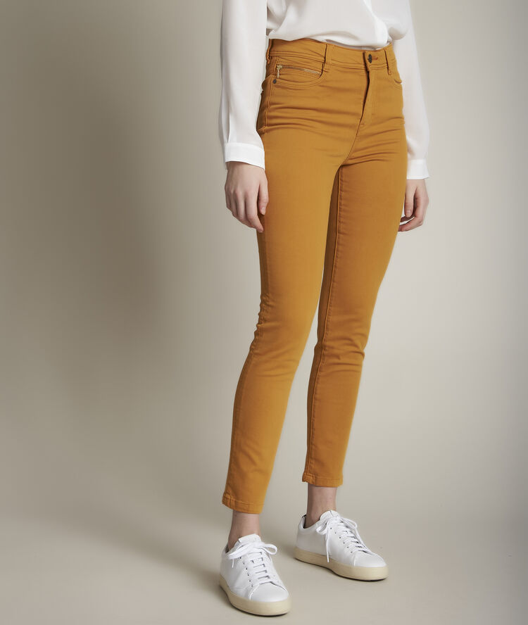 The iconic sultan trousers: yellow slim-fit cotton satin jeans honey.