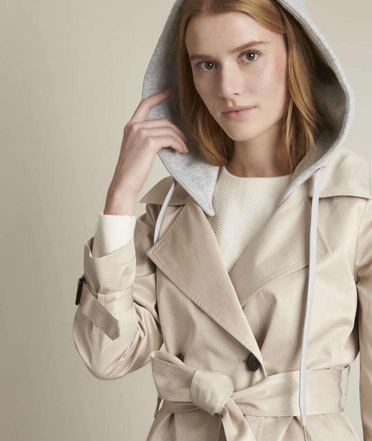 Florienne long hooded beige trench coat greige.
