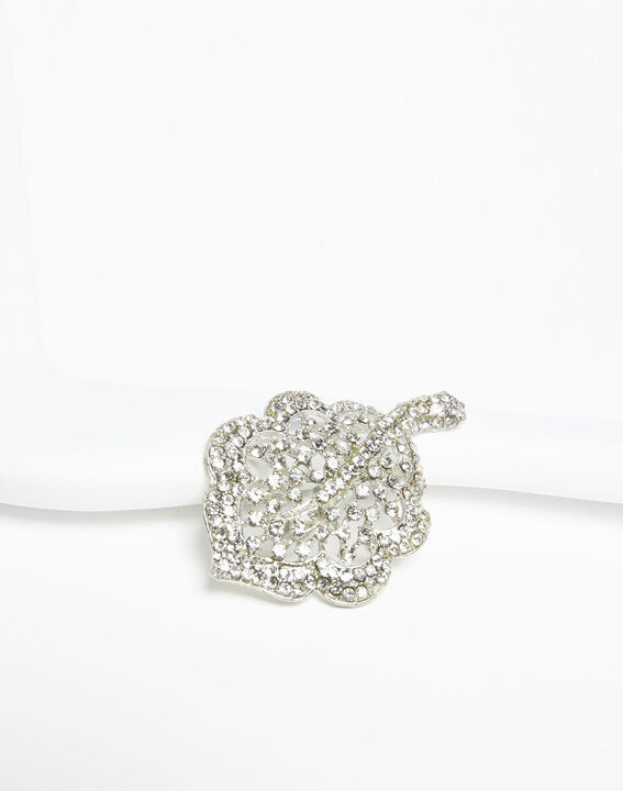 Xav silver leaf brooch with silver tone stones | 1-2-3 Xav silver leaf brooch with silver tone stones PhotoZ | 1-2-3