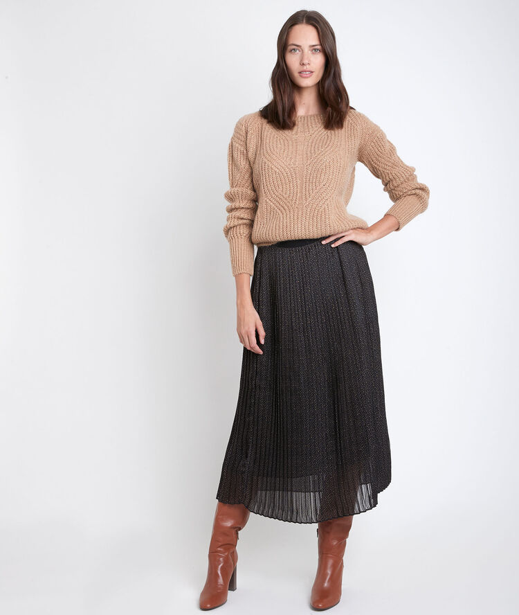 Bulle long pleated skirt with polka dot print black.