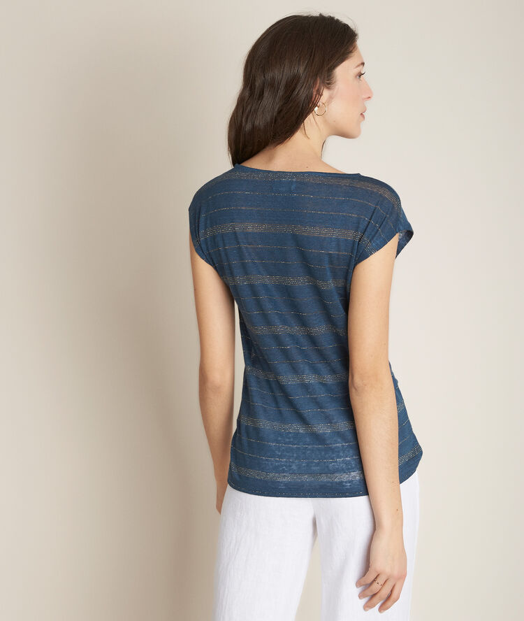 Rebus striped linen t-shirt pearly white.