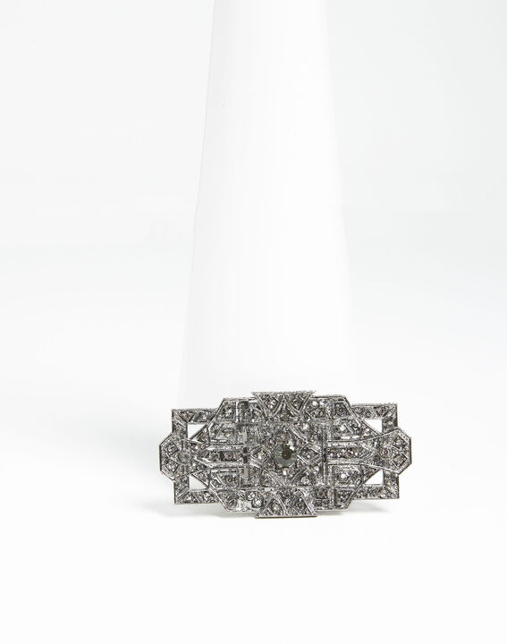 Xian silver plated brooch with black stones | 1-2-3 Xian silver plated brooch with black stones PhotoZ | 1-2-3